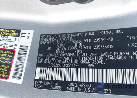 2021 Toyota Highlander Le z USA, uszkodzony, nr VIN 5TDZZRAH0MS514472